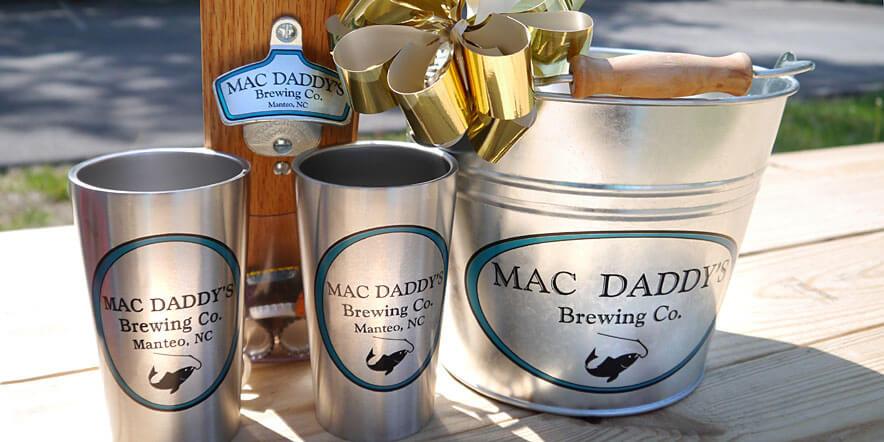 Gift set with bottle opener, barware, and beer bucket