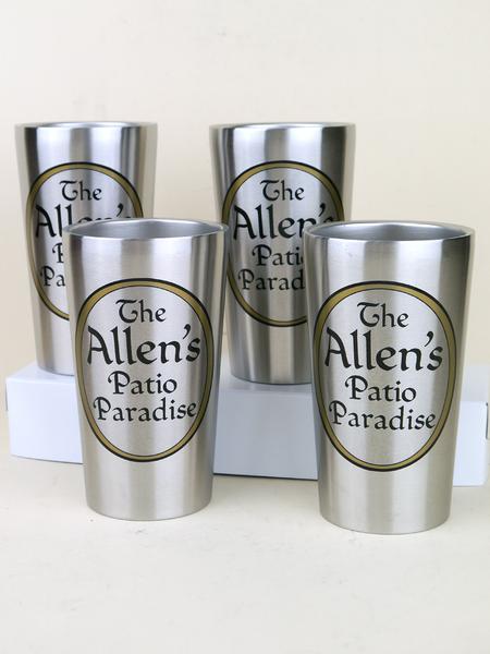 Set of four personalized steel pint cups