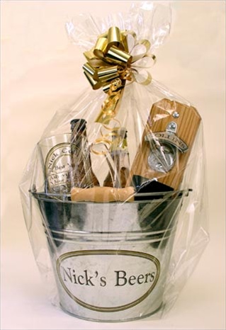 The Premier Groomsman Gift - Personalized Leather Capcatcher, personalized Beer Mug and Bucket.  Gift Wrapped for your Groomsmen