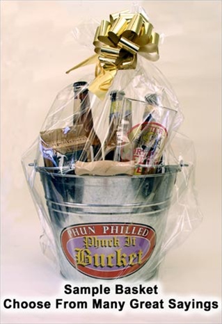 Great Gift Basket for Beer Lovers - Bottle Opener, Pub Glass and Bucket - Funny Beer Sayings. Gift Wrapped!